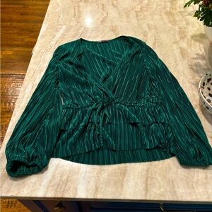 Zara emerald green shiny stretch blouse size small